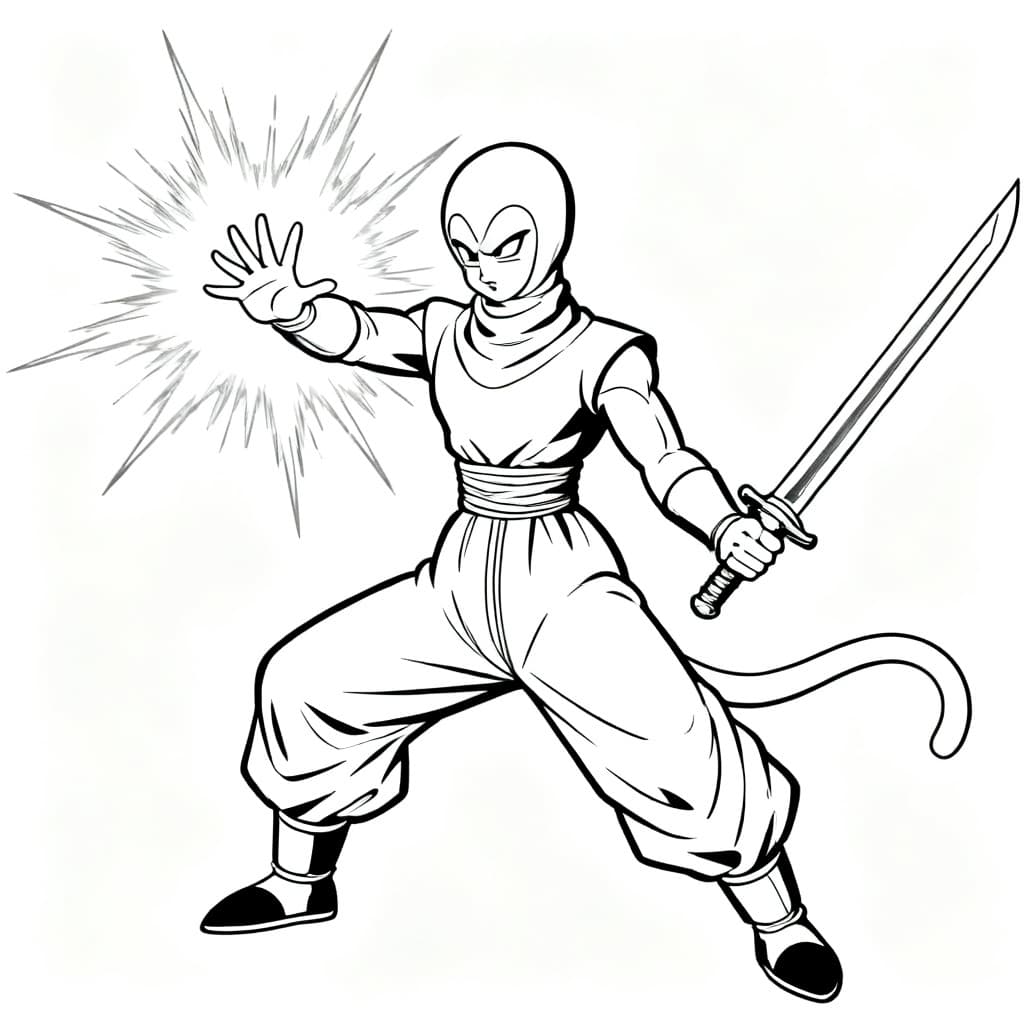 janemba de dragon ball haciendo un poder y con espada