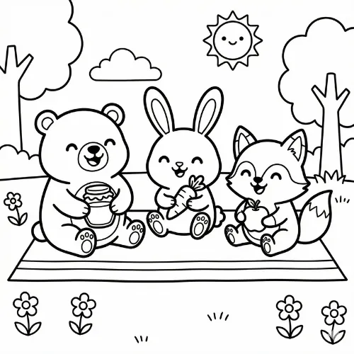 Cute animals party coloring page